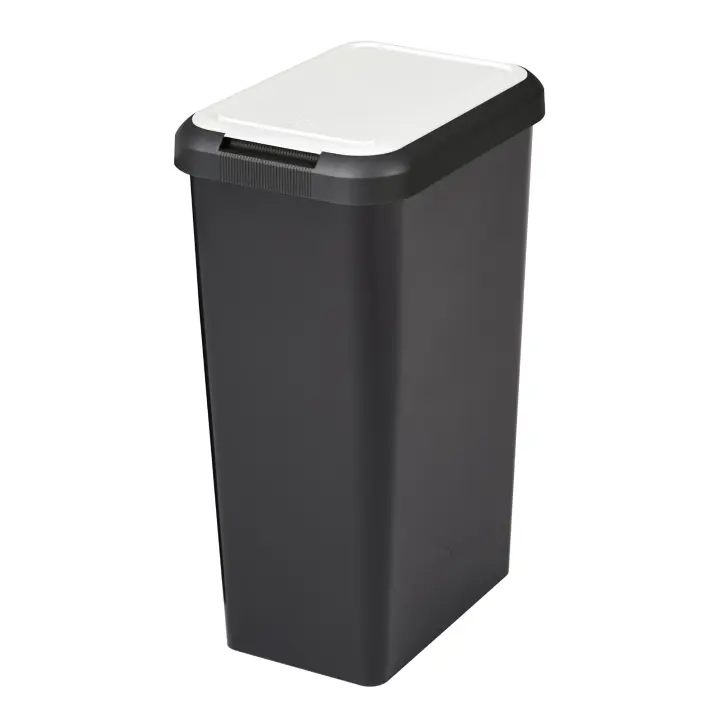 Tontarelli Papelera Touch&lift 45 Litros Color Negro con Tapa Blanca - Fácil Apertura - 1