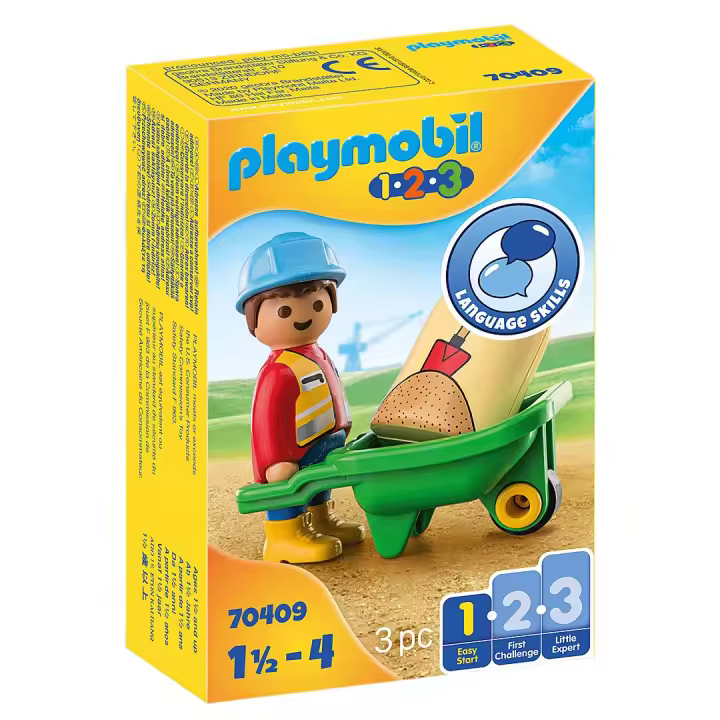 PLAYMOBIL 1.2.3 OBRERO CON CARRETILLA, 70409, TIENDA CON LICENCIA OFICIAL - 1