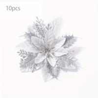 10pcs Decoración De Navidad De Polvo Dorado Flor Simulada Decoración De Árbol De Navidad Flores De Estilo Cabeza De Flor Material Plástico - details 1