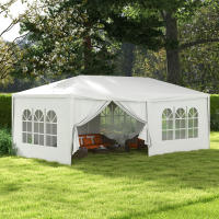 Outsunny Carpa de Jardín 6x3 m Cenador Desmontable de Exterior con 4 Ventanas 2 Puertas con Cremallera 6 Paredes Laterales e Impermeable para Terraza Patio Playa Blanco - details 1