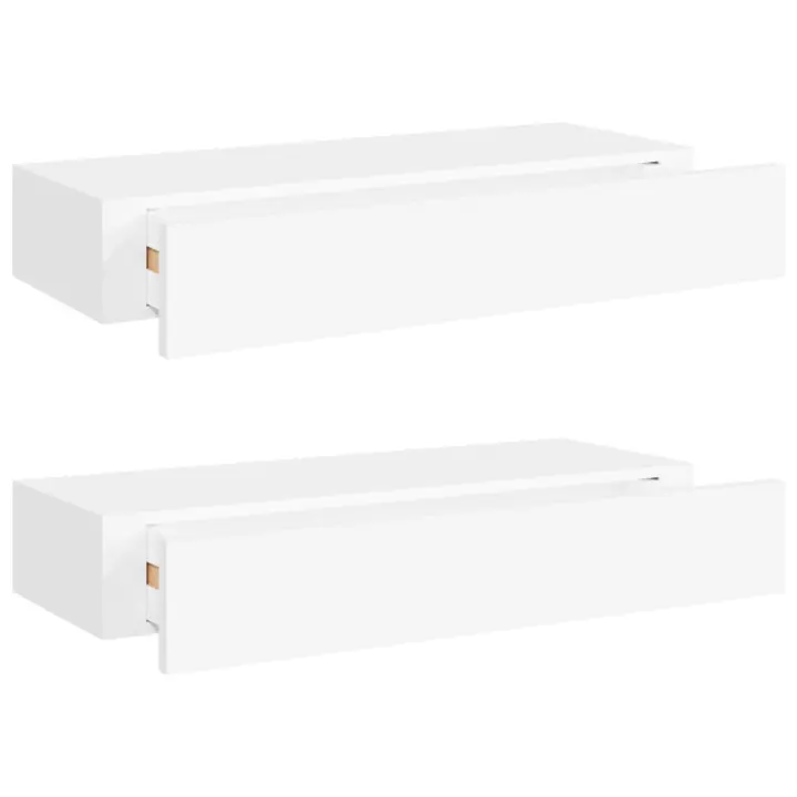 vidaXL Estantes de pared con cajón 2 uds MDF 60x23,5x10 cm Blanco, Negro, Gris Mueble Almacenaje Estantería para Oficina, Estudio, Dormitorio Estantería/Librería/ mueble de Almacenamiento - 1