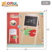 WOOMAX - Pizarra infantil doble cara (negra y blanca magnética) + rollo de papel para escribir, 57x59x93 cm, incluye tizas, imanes educativos, borrador, rotulador, 2 cestas de almacenaje y 2 botes, caballete madera, diseño 3 en 1, juguetes niños 3 años - details 6