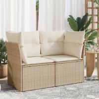 vidaXL Sofá de jardín con cojines 2 plazas ratán sintético en color Gris claro/Beige/Negro y más | acolchados duraderos para sofás de jardín terraza exterior - details 1