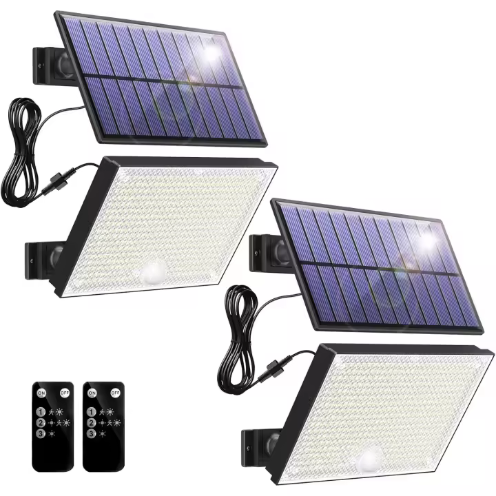 Luz Solar Exterior,400LED Focos Led Exterior Solares 3 Modos, Blanco Frío Impermeable Luces Solares Led exterior Jardin para Seguridad e Iluminación(2 Paquete [Clase de eficiencia energética A ++]) - 1