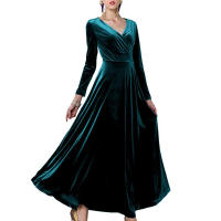 Vestido Largo De Veludo Elegante Para Fiesta De Noche V-Neck Vestido Formal De Mujer Vestido Maxi De Autum 2023 Cierre Pullover Polyester - details 8