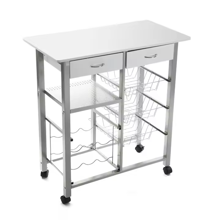 Versa Leicester Carro de cocina con ruedas, cajones y botellero, Verdulero con despensa y organizadores, Almacenaje de cocina, , Medidas (Al x L x An) 82 x 40 x 76 cm, Madera y Metal, Color Blanco - 1