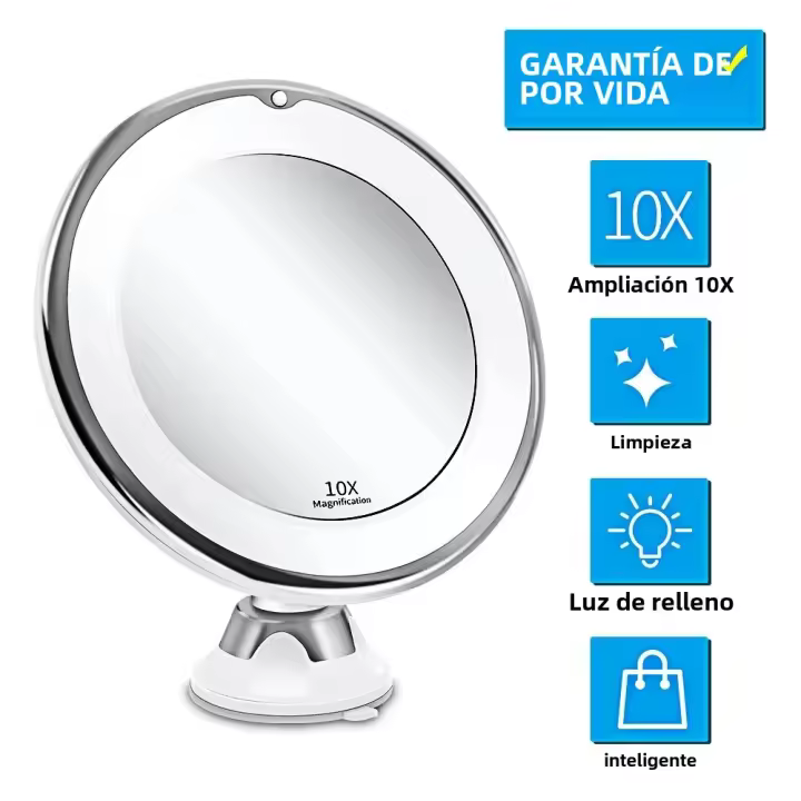 Espejo De Maquillaje Con Lente De 10x Flexibles Luces Pantalla Táctil Iluminación LED Portátil Diseño De Absorbedor De Bajo - 1