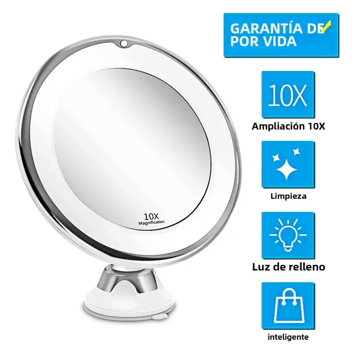Espejo De Maquillaje Con Lente De 10x Flexibles Luces Pantalla Táctil Iluminación LED Portátil Diseño De Absorbedor De Bajo - 1