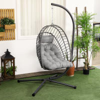 Silla hamaca 194 cm Cesta columpio plegable con armazón y Cojines para Jardín interior y exterior hasta 100 kg Gris Claro - details 0