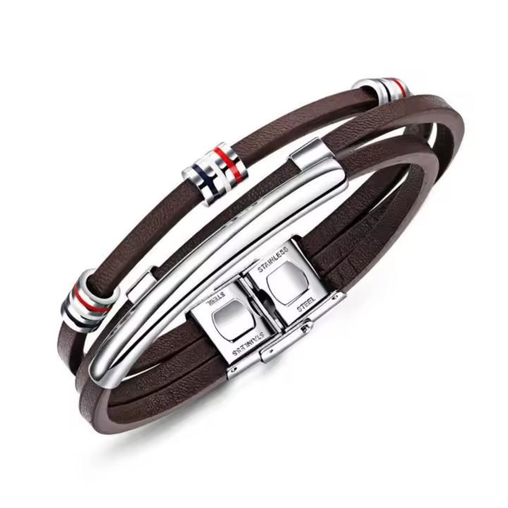 Pulsera de Piel Bandera de Francia Diseño Fino Cierre de Seguridad Acero Inoxidable Ajustable Unisex - 1