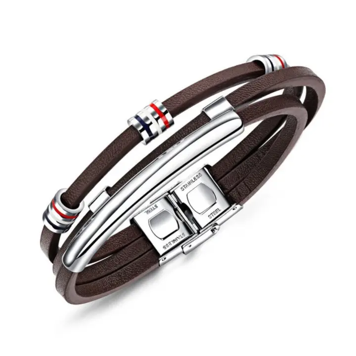 Pulsera de Piel Bandera de Francia Diseño Fino Cierre de Seguridad Acero Inoxidable Ajustable Unisex - 1