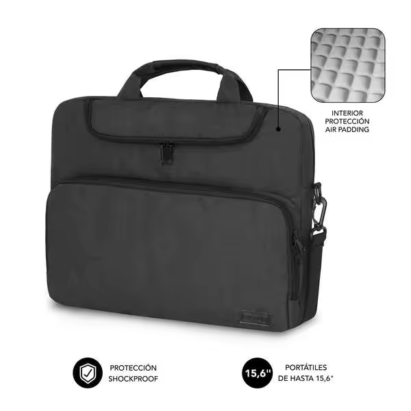Maletin Subblim para Portatiles 15.6 Pulgadas - Proteccion Air Padding - Resistente Poliester Oxford - Repelente de Liquidos - Negro - 1