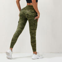 Pantalones De Yoga Con Impresión Digital Y Bolsillo Camiño Fitness Leggings Elásticos Slim Para Deporte De Mujer - details 1