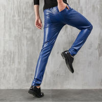 Pantalones De Cuero Para Hombre Ajustados Con Stretch Moda PU Para Fiestas Y Danza Streetwear Cierre De Cremallera Estilo Chic - details 4