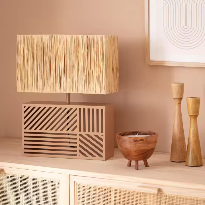 Ledkia Lámpara de Mesa Metal y Rafia Cartago Beige - 1