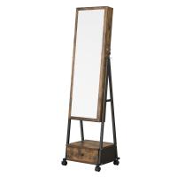Espejo joyero completo, cajón con cierre, estante y ruedas, portátil, ideal para regalo, disponible en marrón rústico o blanco - details 7