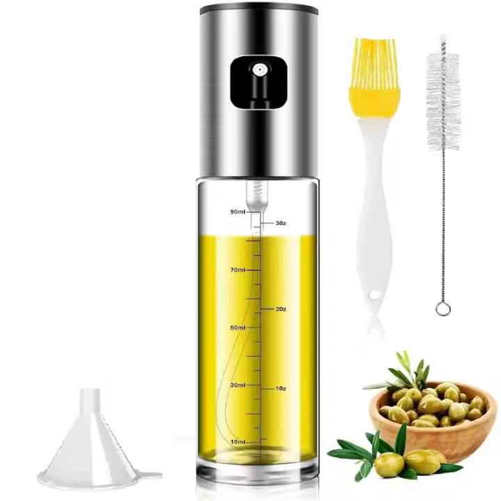 Pulverizador Aceite Spray, para Cocina, de Maple Inoxidable y Cristal,100 ml, Antigoteo, Accesorios Freidora de Aire, Dispensador, Bote, Dosificador - 1
