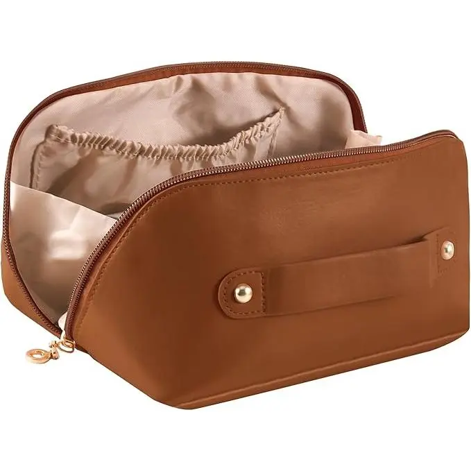 Bolsa de Cosméticos de Viaje de Gran Capacidad Mujer Neceser PU Impermeable Maquillaj Portátil con Asa y Cremallera,para Baño,Salida - 1