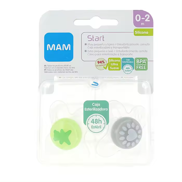 MAM Chupete  a Partir de 16 Meses Tetina Simétrica Plana Extra Delgada y Flexible de Silicona Skin Soft Silicone de Fácil Aceptación con Caja Autoesterilizadora MAM Perfect_ Azul Mate_ Pack 1ud - 1