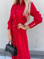 Vestido Largo Para Mujer De Otoño E Invierno Con Cuello V Y Botones Estilo Oficina Midi Color Sólido Cardigan De Manga Larga Tamaño S-3XL - details 26
