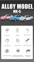 Coche De Escala Mazda Miata MX-5 MX5 De 1:24 En Aleación Con Sonido Y Luz Vehículo De Colección Para Niños Modelo Metálico Para Juguete - details 1