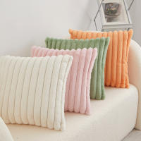 Funda De Cojín Cuadrada De 45x45cm De Peluche De Conejo Falso Para Sofá Y Sala De Estar Decoración Del Hogar Con Estampado Rayado Y Llenado De Algodón - details 2