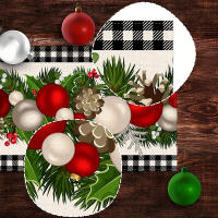 Corredor De Mesa De Navidad En Lino Negro Y Blanco Con Cuadros De Buffalo Feliz Navidad Decoración De Invierno Para La Casa - details 5