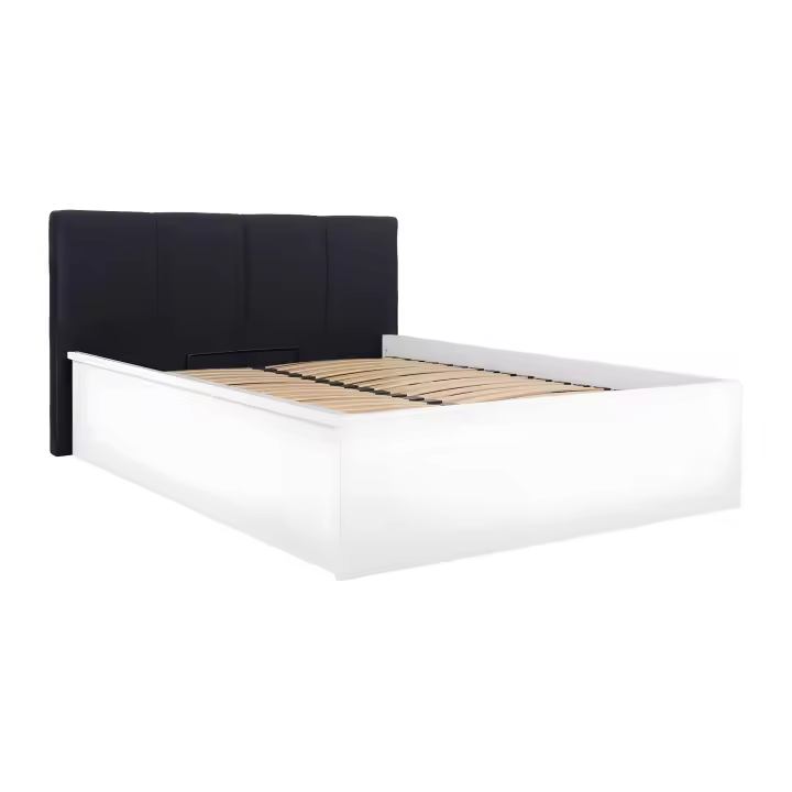 Cama canapé 160x200 con cabecero acolchado y somier Edwin Blanco y Negro - 1