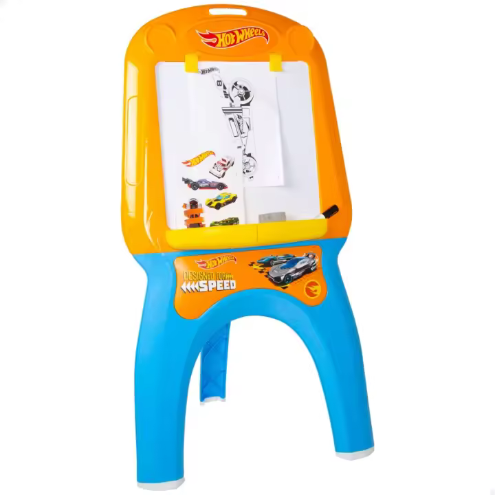 Hot Wheels Pizarra infantil caballete c/rotulador, stickers y hojas para colorear, Hot Wheels pizarra infantil con caballete, Pizarras para niños, pizarra blanca para rotulador, Juguetes para niños, Juguetes educativos, regalos para niños - 1