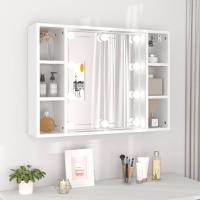 vidaXL Mueble con espejo y luces LED 76x15x55 cm en color Gris hormigón/Blanco/Gris sonoma y más | almacenamiento funcional diseño moderno para baño dormitorio sala - details 1
