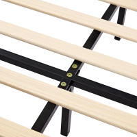 [Selección de Hogar🎁] Cama Tapizada 140x200 cm Negro - Patrón Lichi PU | Carga Eléctrica + USB, Iluminación LED Y 4 Cajones de Almacenamiento (Sin Colchón) - details 5