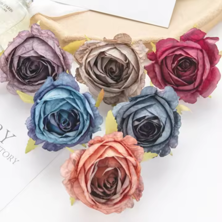 5Pcs Flores Artificiales De 7cm Rosas De Seda Para Decoración De Hogar Accesorios De Boda Caja De Dulces Navidad DIY - 1