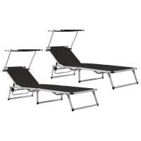 vidaXL Tumbonas plegables con toldo 2 uds aluminio y textilene Sillas de Exterior Ideal para jardín, playa, piscina, terraza Tumbona Piscina Tumbonas Playa Tumbonas Jardín Exterior - details 1