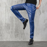 Pantalones De Cuero Para Hombre Ajustados Con Stretch Moda PU Para Fiestas Y Danza Streetwear Cierre De Cremallera Estilo Chic - details 0