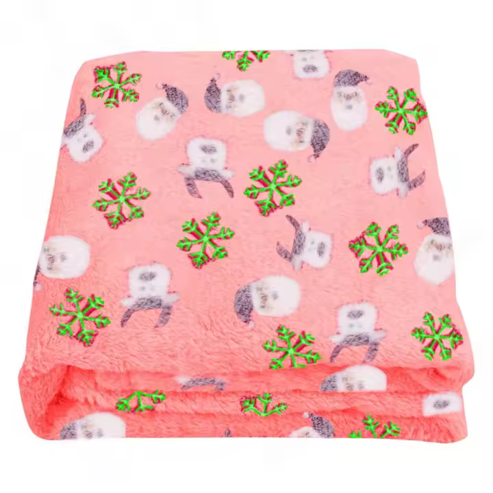 Mediawavestore Manta Polar Infantil Roja con Renos Fluorescentes y Papá Noel - 1