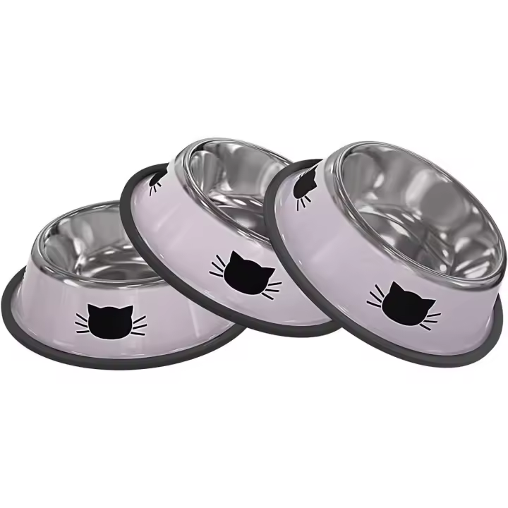 3 cuencos de acero inoxidable para gatos y perros pequeños, base antideslizante, suministros para mascotas - 1