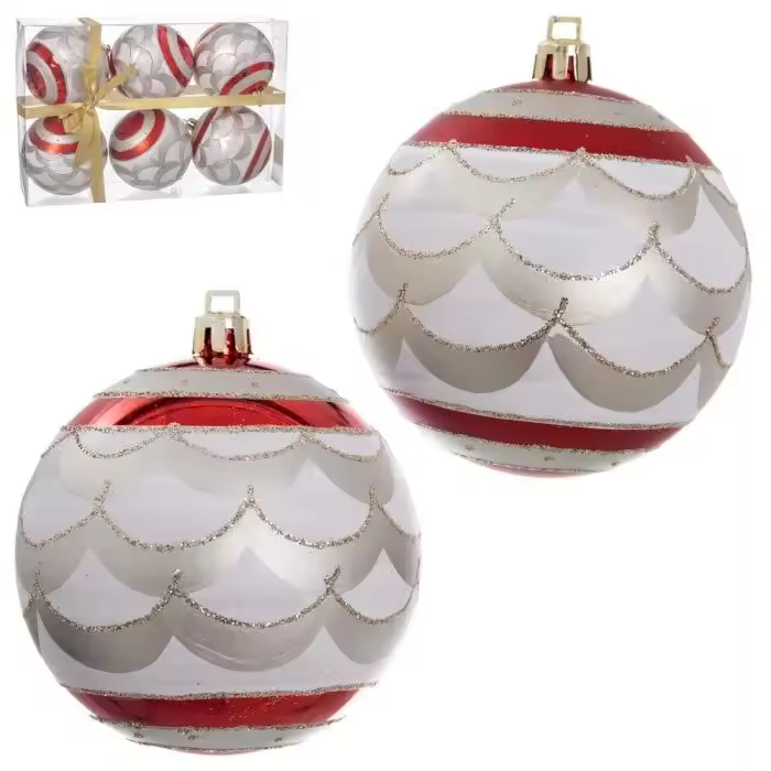 Gerimport Set 6 Bolas Navidad Decorada Rojo 8 Cm - 1