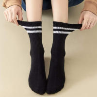 4 Pares De Calcetines Casuales Para Mujer De Medio Tamaño Con Estampado Rayado Negro Y Blanco Transpirables De Alta Calidad - details 3