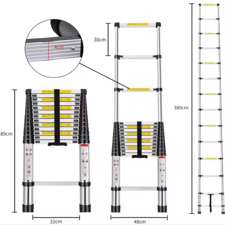 Escalera Plegable Aluminio Material de Alta Calidad y Duradero -Desde 2.0 metros Hasta 4,4 metros - Distintas Alturas Disponibles ,Escalera Telescópica de Aluminio Multiusos EN131 (ES002 3699 4699 6599 7999 8999 D1) - 1