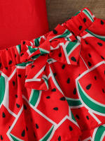 Conjunto De Verano Para Bebés Niñas Sin Mangas Estampado De Sandía Moda Camisa Para Vacaciones O Ropa De Calle - details 1