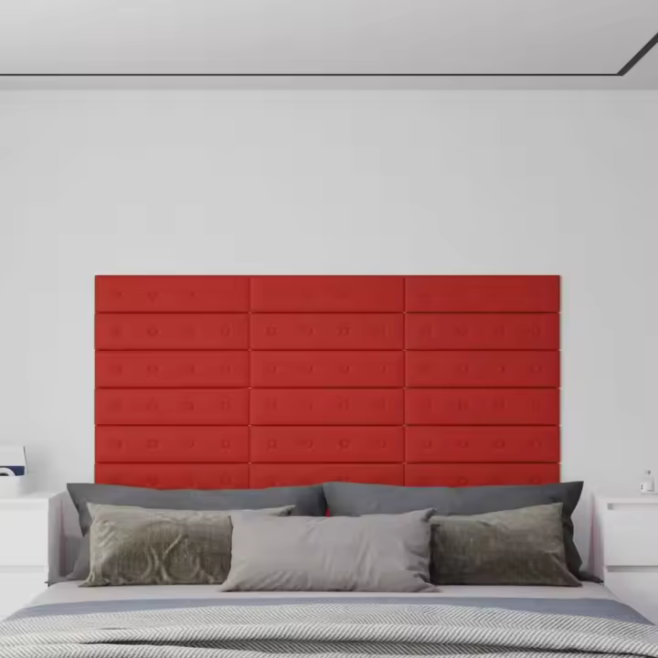 vidaXL Paneles pared 12 uds cuero sintético rojo tinto 60x15 cm 1,08m² - 1