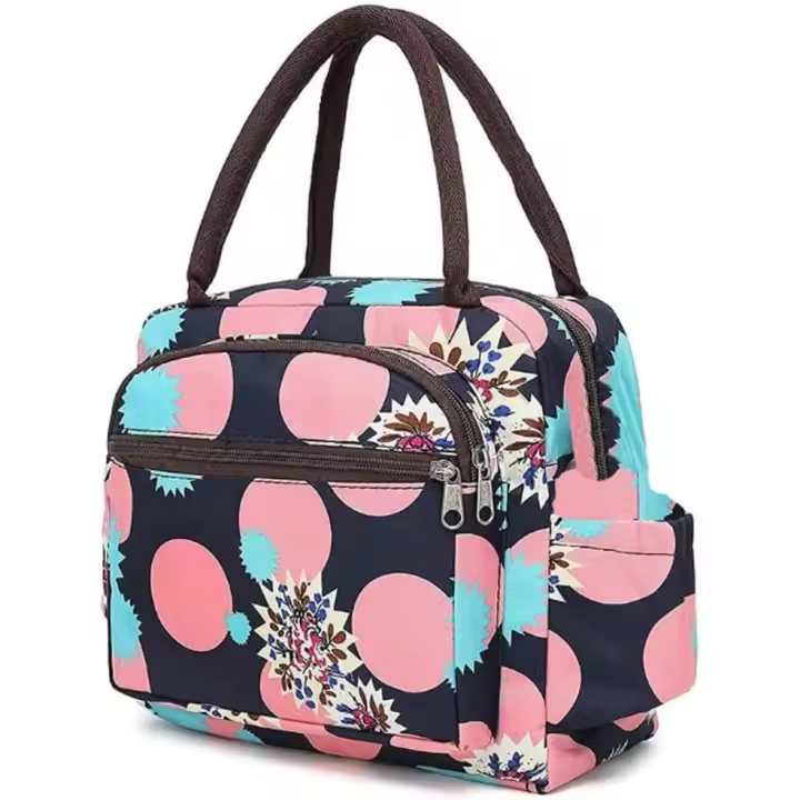Bolsa de almuerzo de gran capacidad, bolsa de preparación de comidas Picaru, bolsa de almuerzo duradera e impermeable con soporte para botellas, pajitas de acero inoxidable para mujeres, adultas y niñas (círculo) - 1