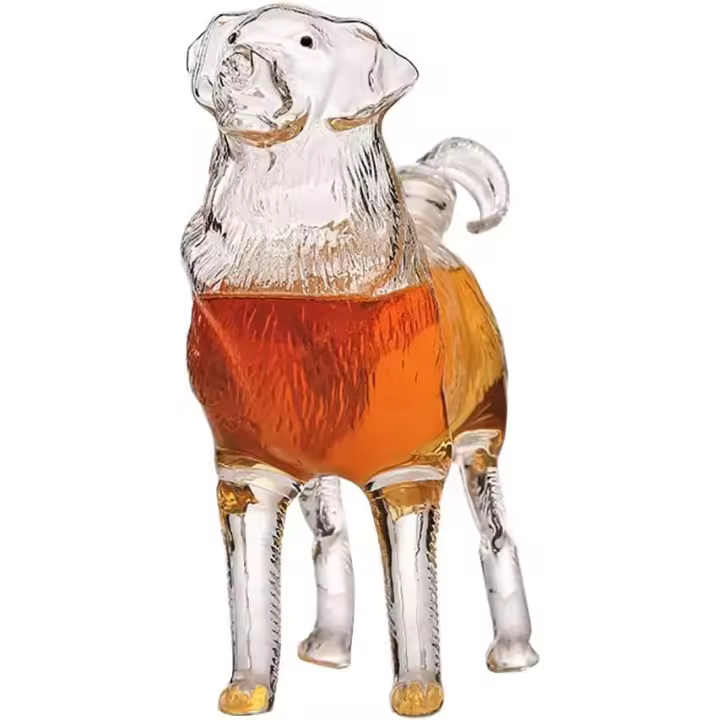 Decantador de whisky para perro, botella de whisky de vidrio sin plomo con forma de cachorro, de 500 ml para whisky, vodka, whisky escocés, ron y tequila. Regalo ideal para amantes del vino. - 1