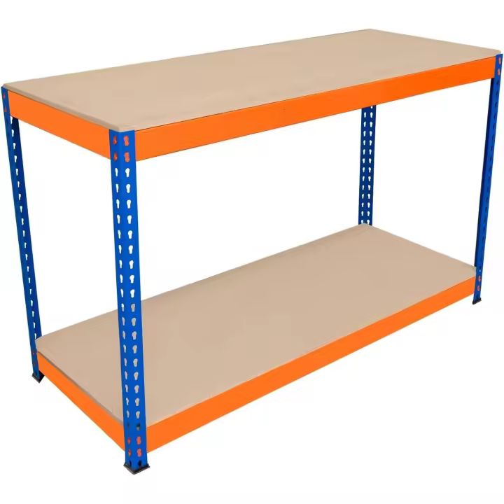 Banco de Trabajo p/Garaje S-Rax 2 Niveles | 150cm x 60cm x 90cm | Capacidad por Nivel 300kg | Montaje Sin Tornillos | 2 Barras de Soporte Reforzadas | Patas de Goma | Mesa para taller almacén depósito - 1