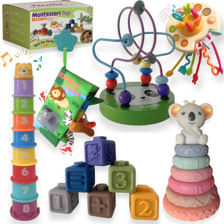 Juguetes bebe 1 año, juguetes de niña y niño, Monressori 1 año - Bebé, Juegos de entretenimiento niños, Set juegos Educativo, Torre aprendizaje, Sonajero bebe, Laberinto de Cuentas y Vaso Encajables, Regalo bebe niña y niño
