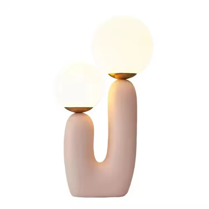 Lámpara De Mesa Creativa Con Resina De Arte Doble Final En Blanco Rosa Verde Para Decoración De Sala De Estar Y Dormitorio Fuente De Luz LED Incluida Fuente De Alimentación AC - 1