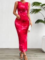 Vestido Slimming Sin Mangas Estampado De Moda Para Mujer Primavera Verano 2024 Cuello Redondo Con Rotura A-Line De Pierna Larga Estilo Playa - details 13