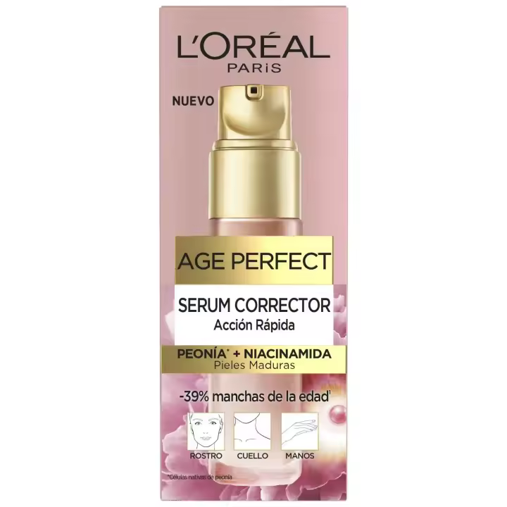 L'OREAL Age Perfect sérum corrector con peonía + niacinamida para rostro, cuello y manos dosificador 30 ml para pieles maduras【ROUA】 - 1