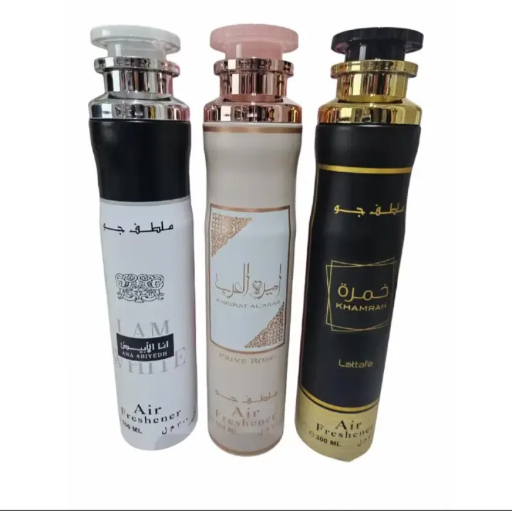 Pack de 3 unidades ambientadores árabes 900ml ,Spray de csa/hogar y tejidos ,Khamrah 300ml+ameerat al arab rose 300ml+Ana Abiyedth 300ml Aerosol oriental , lujoso,duradero ,floral,dulce - 1