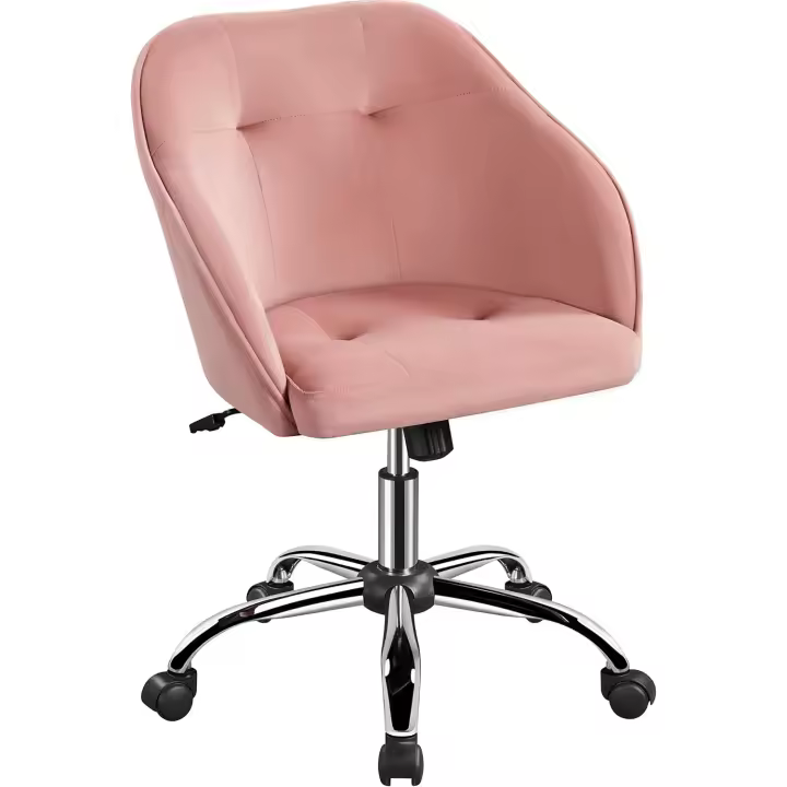 Silla de Oficina Giratoria de 360° de Terciopelo con Altura de Asiento Ajustable Silla Terciopelo Carga 136 KG Rosa - 1